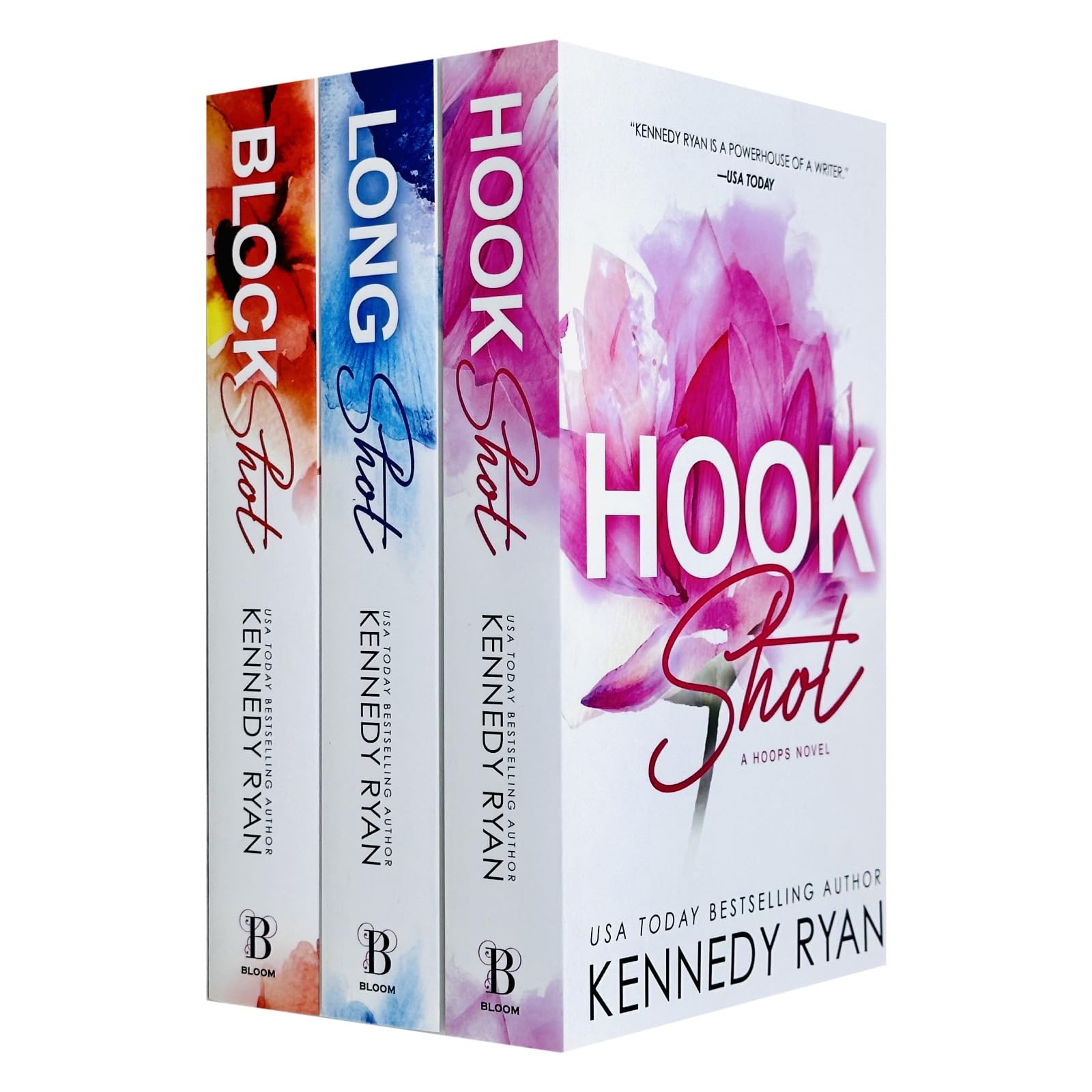 Hoops Series by Kennedy Ryan 3-book paperback set front cover, Long Shot Block Shot Hook Shot