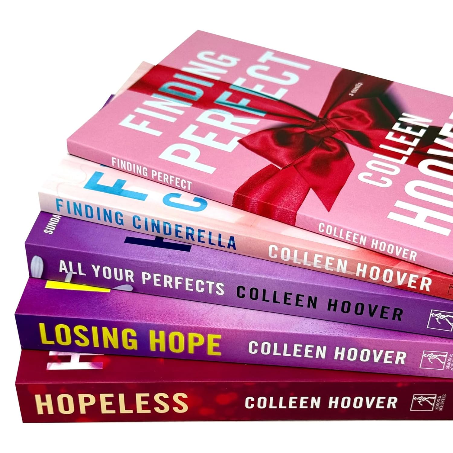Full set of five Colleen Hoover Hopeless Series paperback books stacked together showing spine titles