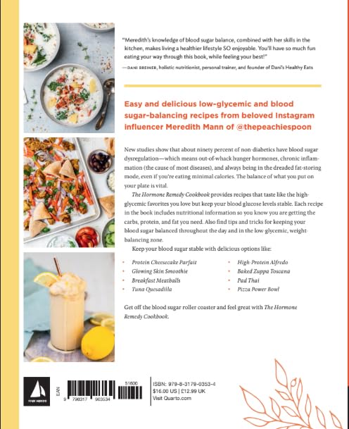 Back cover of The Hormone Remedy Cookbook paperback by Meredith Mann showing book description and hormone-supportive recipe details