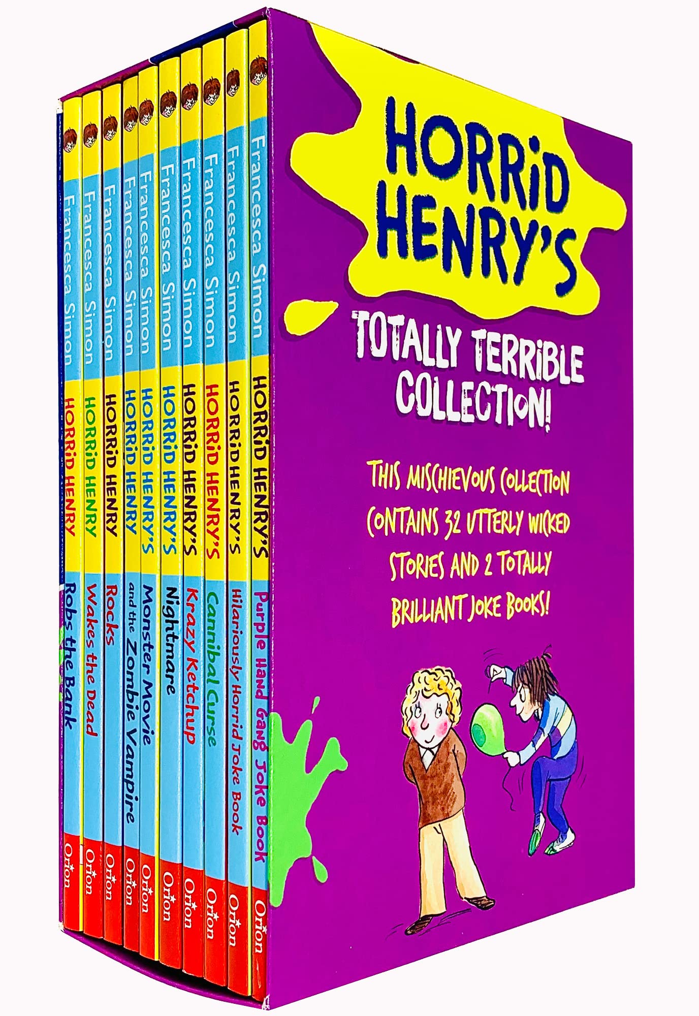 Horrid Henry 10 Books Box Set - full paperback collection fanned out showing all 10 titles including joke books
