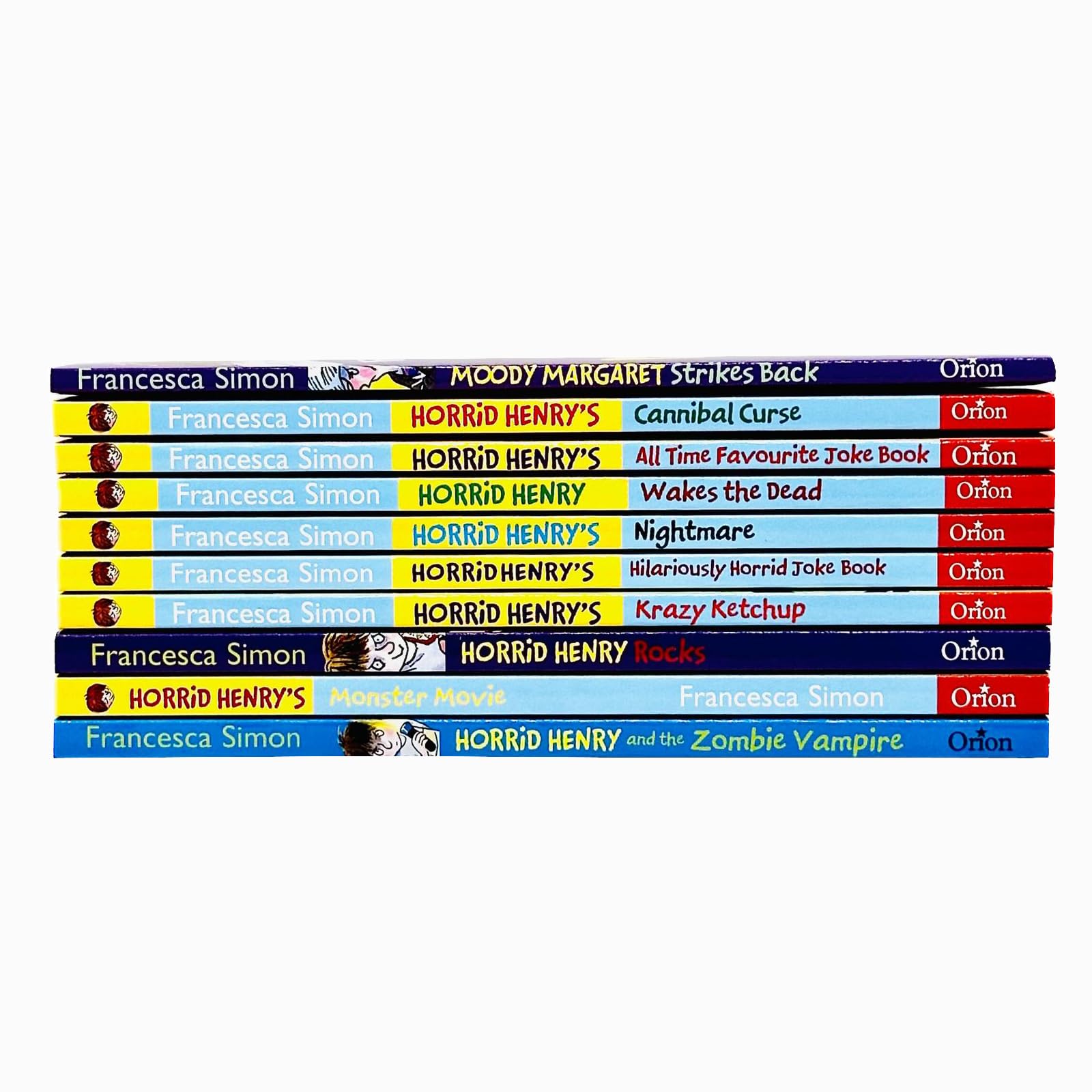 Horrid Henry 10 book paperback collection set by Francesca Simon, all ten individual covers displayed