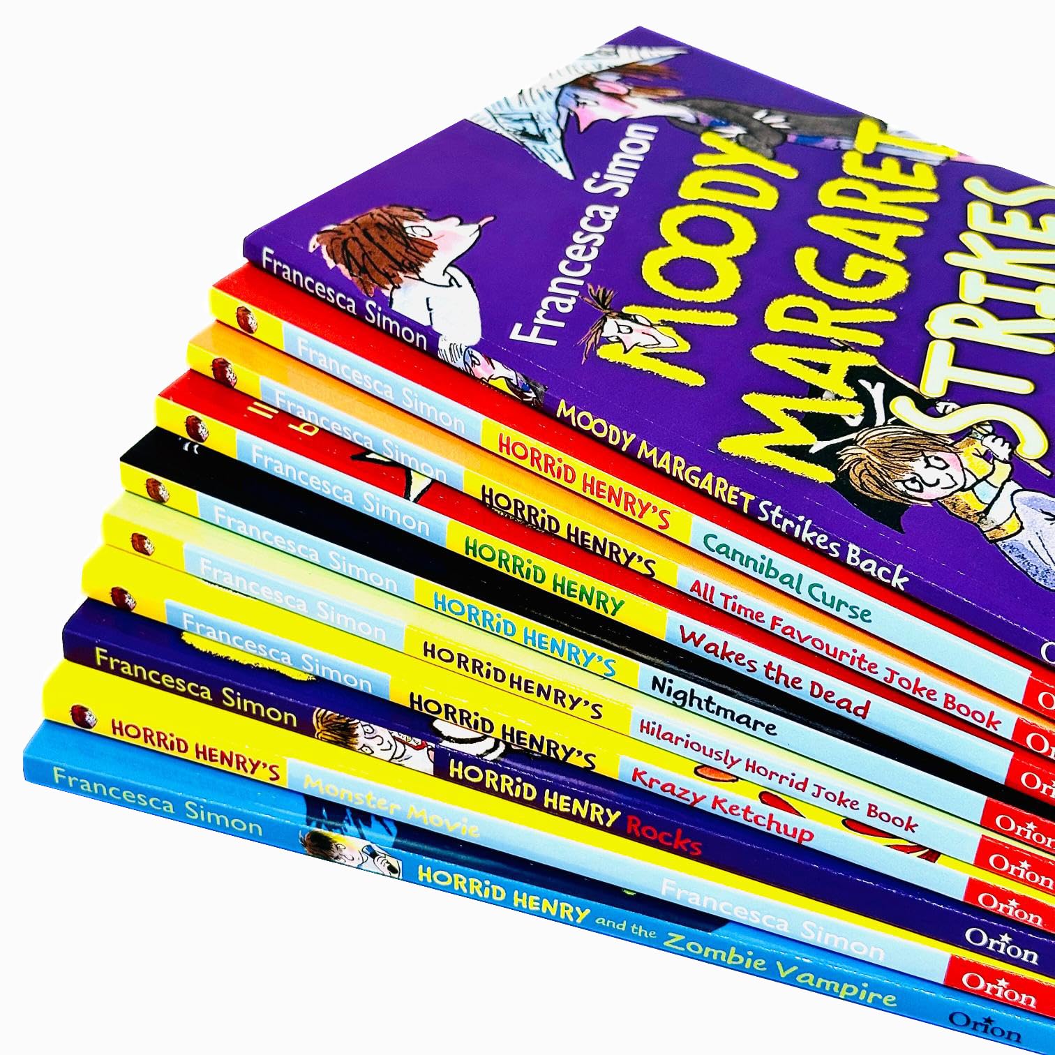 Back cover of the Horrid Henry Francesca Simon 10 books collection set with title list and details