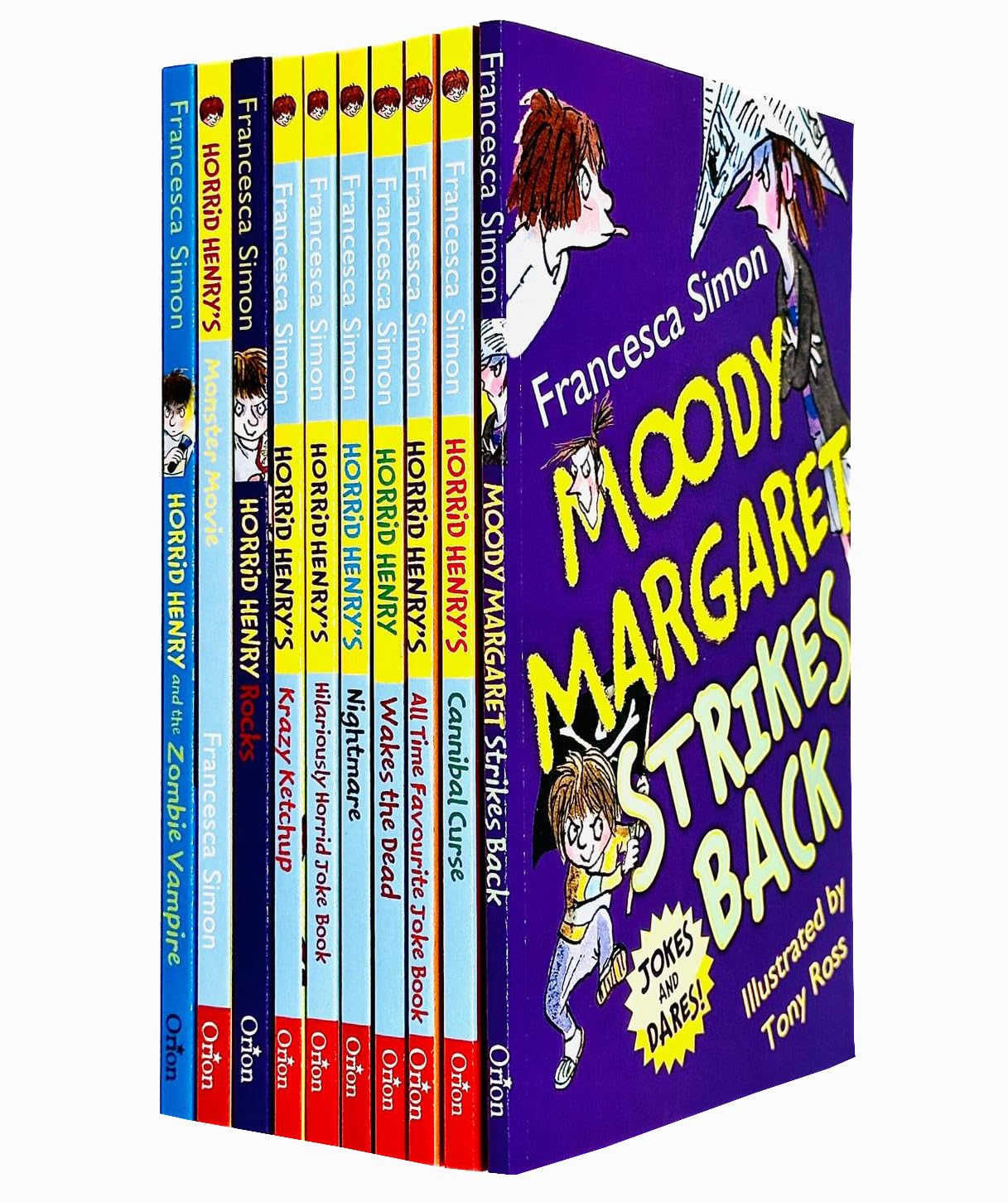Horrid Henry by Francesca Simon 10 Books Collection Set paperback box front cover, ages 7-9