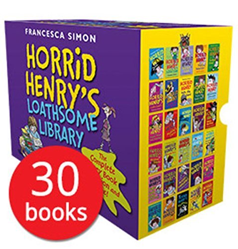 Horrid Henry's Loathsome Library by Francesca Simon - 30 book paperback box set front cover, Ages 7-9