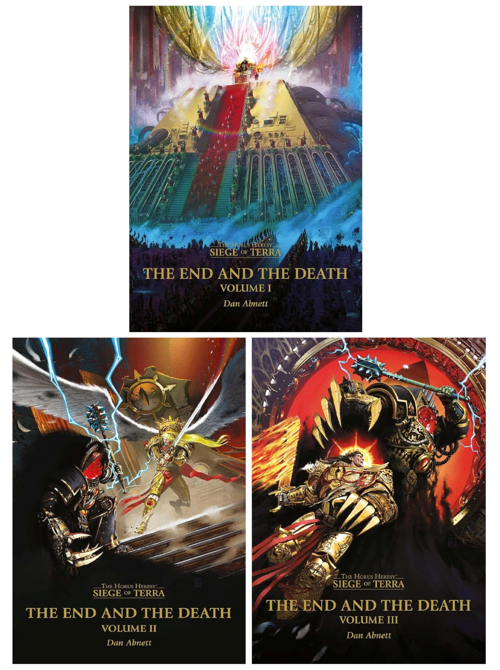 The Horus Heresy Siege of Terra: The End and the Death 3-volume paperback set by Dan Abnett, front covers shown