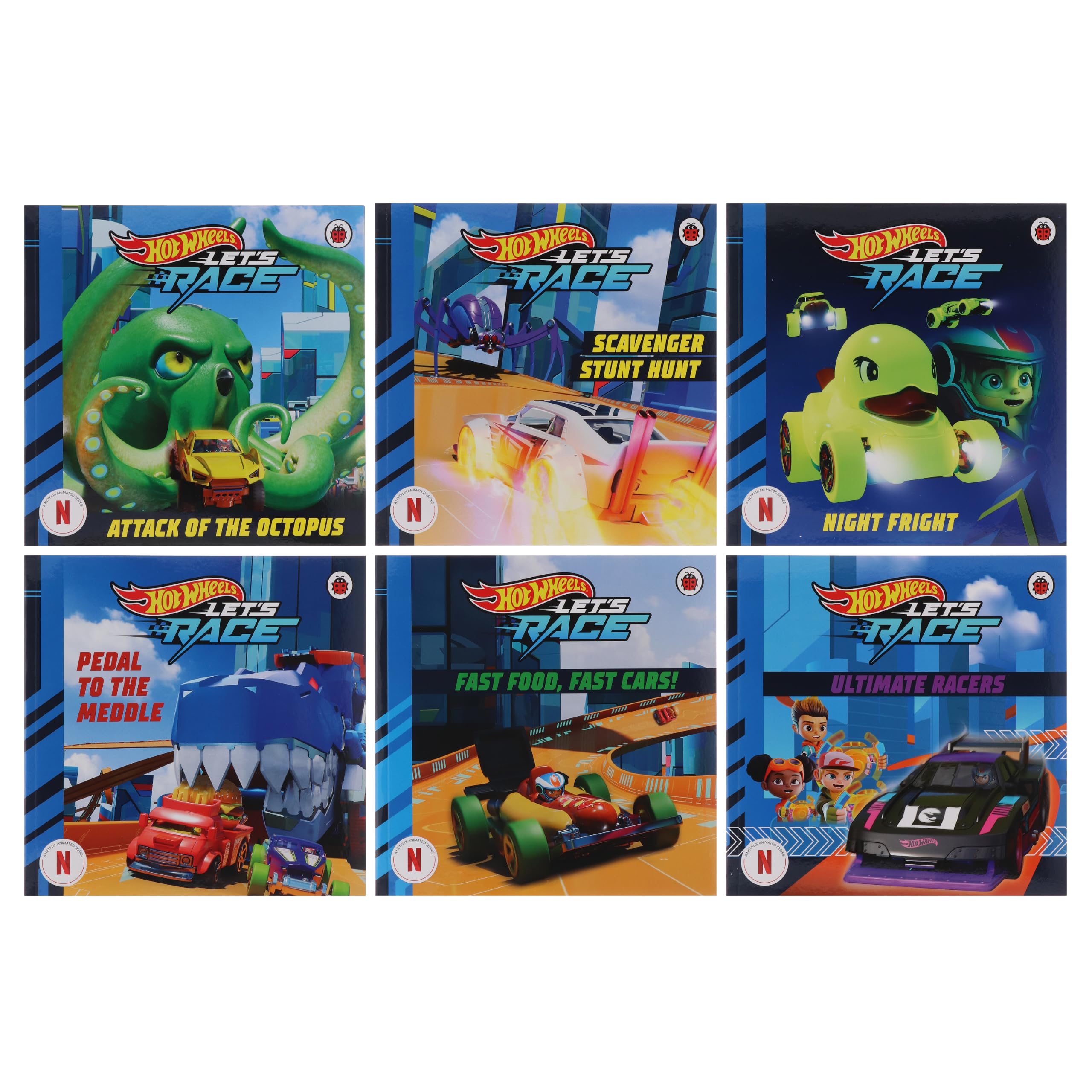 Hot Wheels Let's Race 6 Picture Storybooks Collection Set paperback front cover showing the full box set for kids ages 3-7