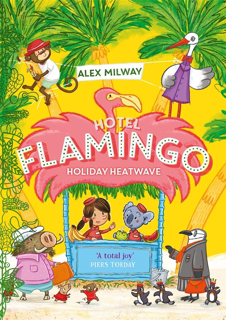 Hotel Flamingo book covers fanned out showing Holiday Heatwave, Carnival Caper, Fabulous Feast and Frosty Fiesta