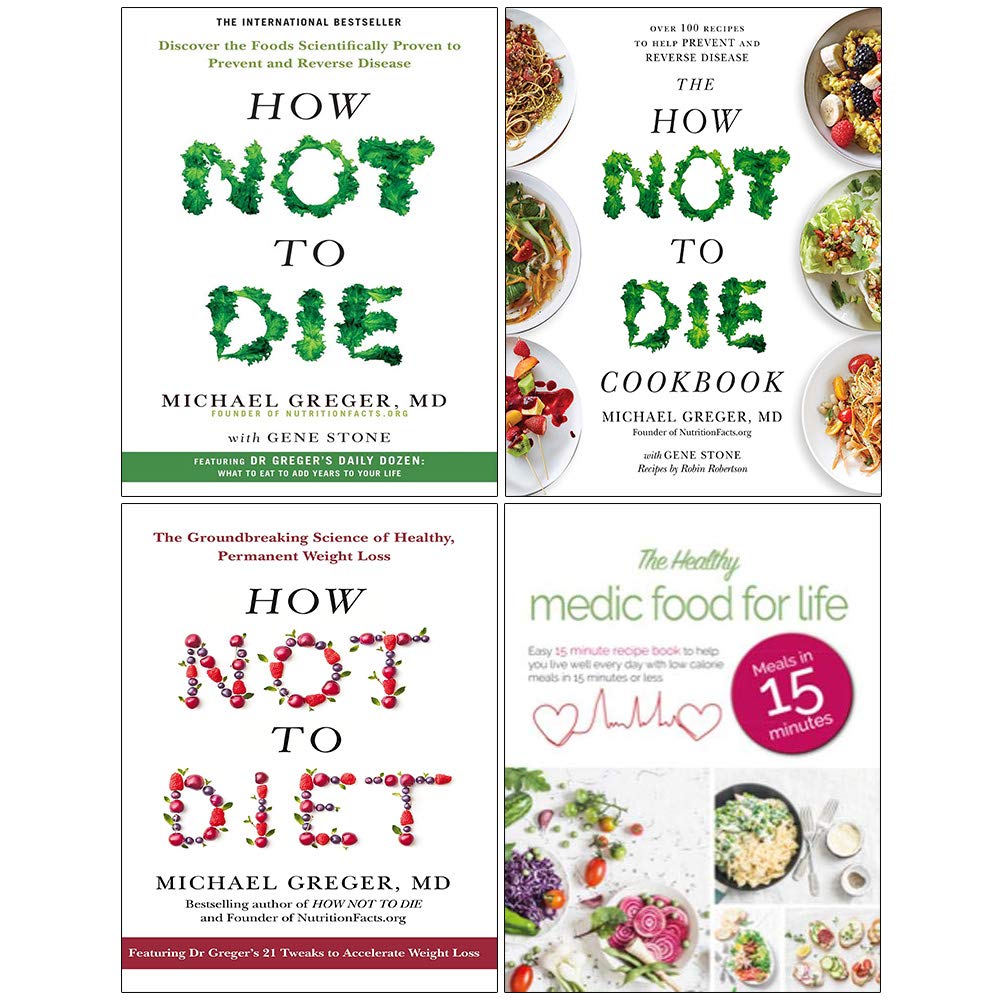 How Not To Die 4 Books Collection Set by Michael Greger - front covers of all four paperback books fanned out