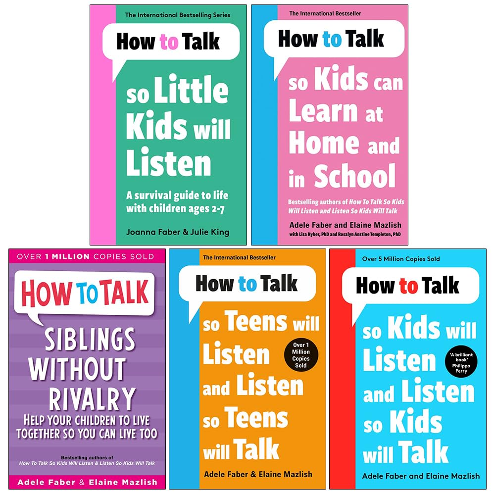 Full How to Talk 5 Books Collection Set by Adele Faber displayed together, Piccadilly Press paperback edition.