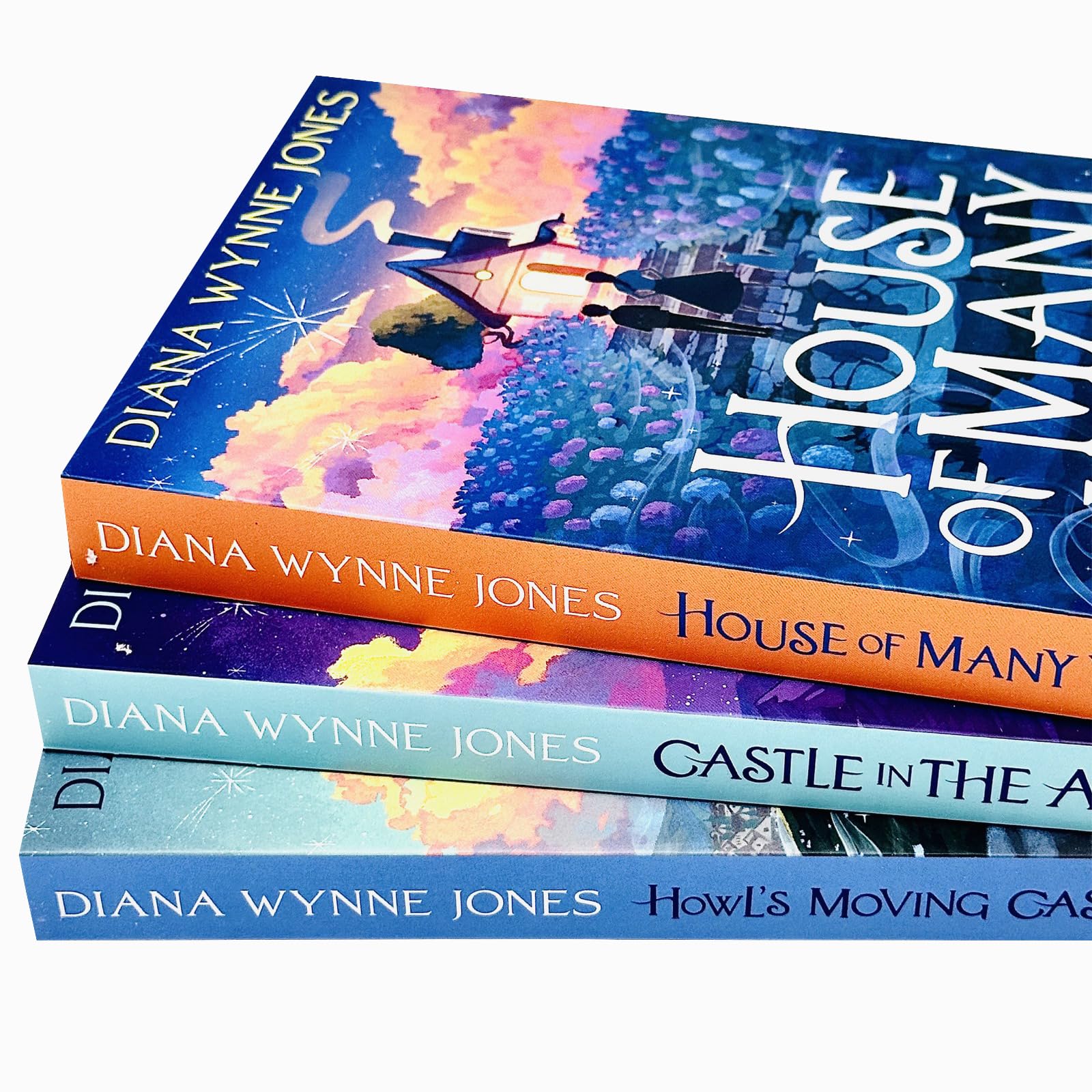 Close-up of the Howl's Moving Castle paperback cover art by Diana Wynne Jones, published by HarperCollins Children's Books.