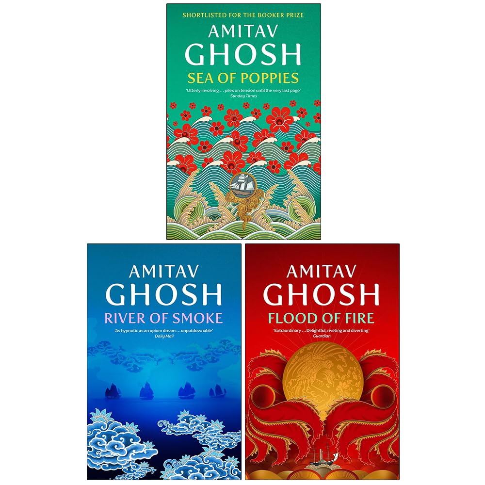 Spine view of the Ibis Trilogy 3-book paperback collection set by Amitav Ghosh