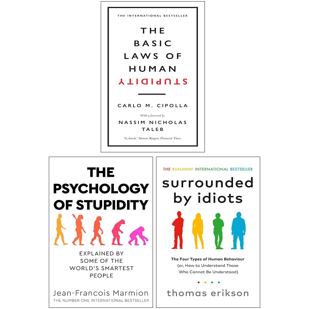 Idiots & Human Stupidity 3-book paperback collection set, all three covers grouped together
