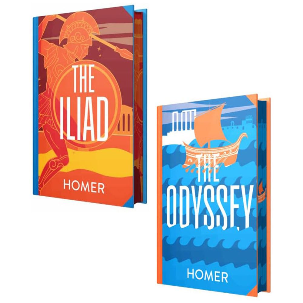 The Iliad & The Odyssey by Homer 2-book deluxe hardback collection set with sprayed edges, front cover view