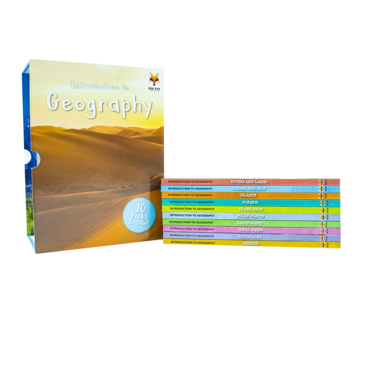 All 10 hardback titles from the Introduction to Geography series by Jasmine Brooke displayed side by side, showing each cover.