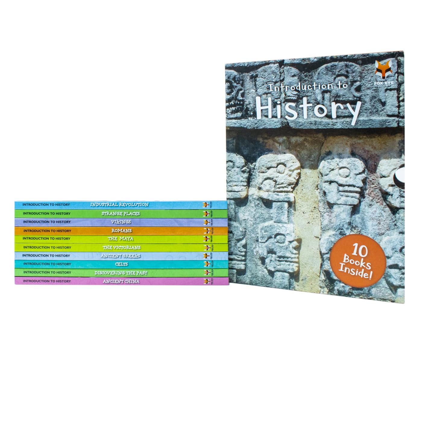 Full set of 10 hardback Introduction to History Series 1 books by Jasmine Brooke shown together in packaging.
