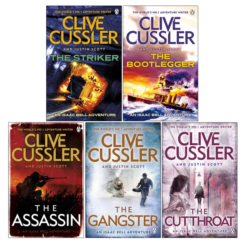 Isaac Bell Series Books 6-10 by Clive Cussler and Justin Scott paperback 5-book set, front cover view