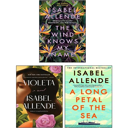 Isabel Allende 3 Books Collection Set paperback - front covers of The Wind Knows My Name, A Long Petal of the Sea, and Violeta