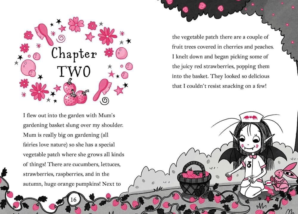 Inside page spread of an Isadora Moon paperback showing illustrated chapter text