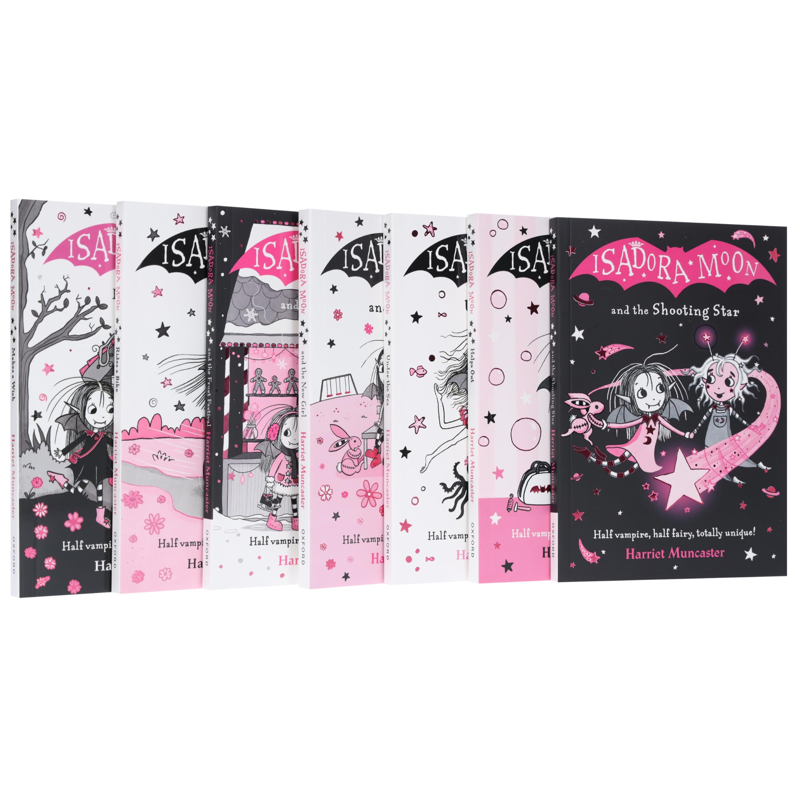 Isadora Moon 7 Books Collection Set - all seven paperback books fanned out showing individual covers