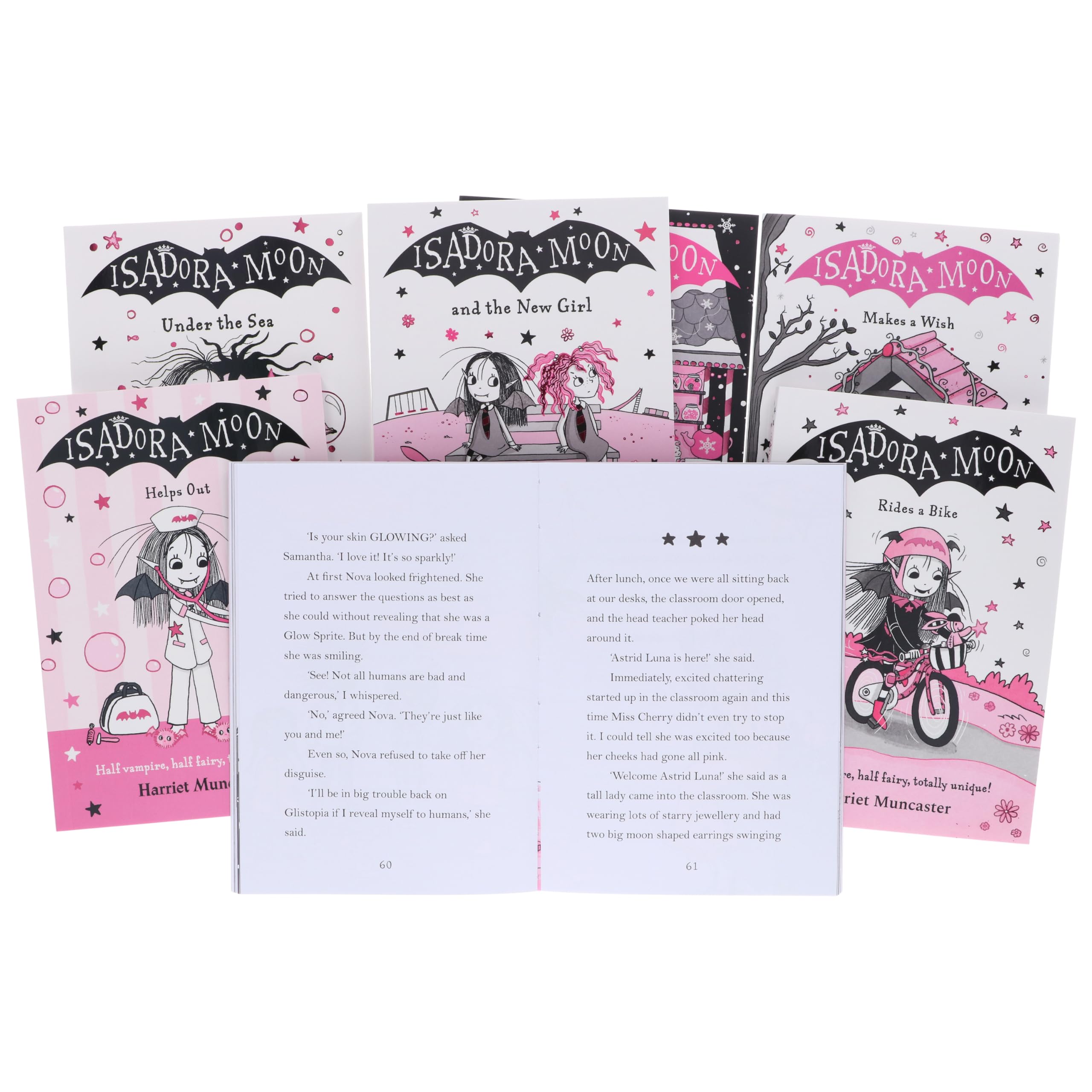 Isadora Moon 7 Books Collection Set stacked together, showing spines of all seven paperback titles