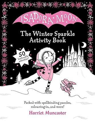 Inside page spread from an Isadora Moon activity book showing colouring and puzzle activities