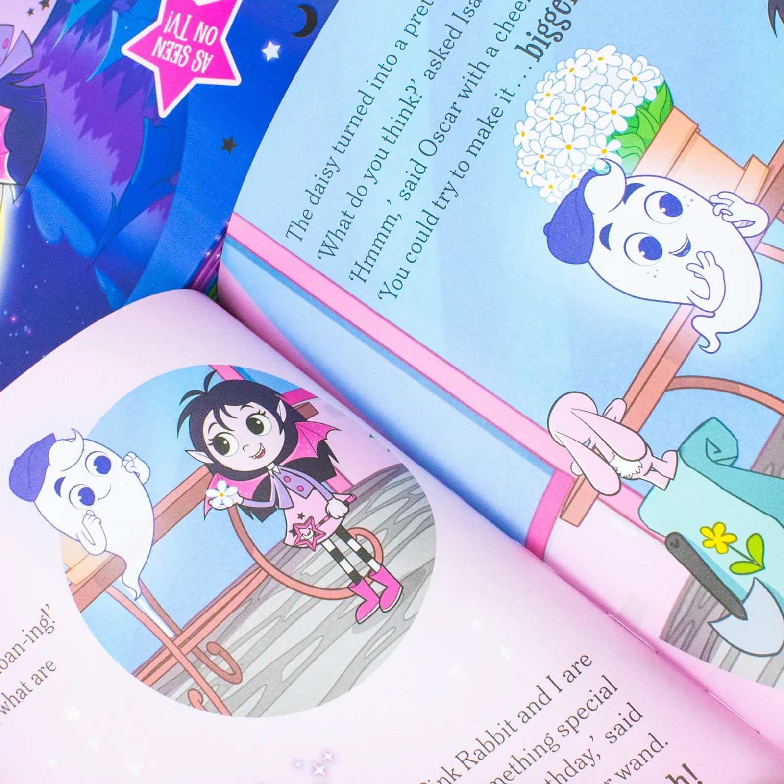 Back cover artwork and blurb from an Isadora Moon TV tie-in paperback book