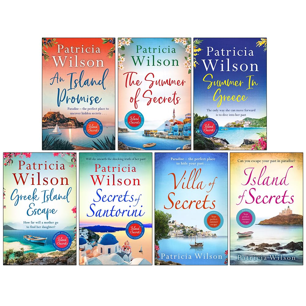Island Secrets Series by Patricia Wilson 7 book paperback collection set, full set fanned out showing all seven covers
