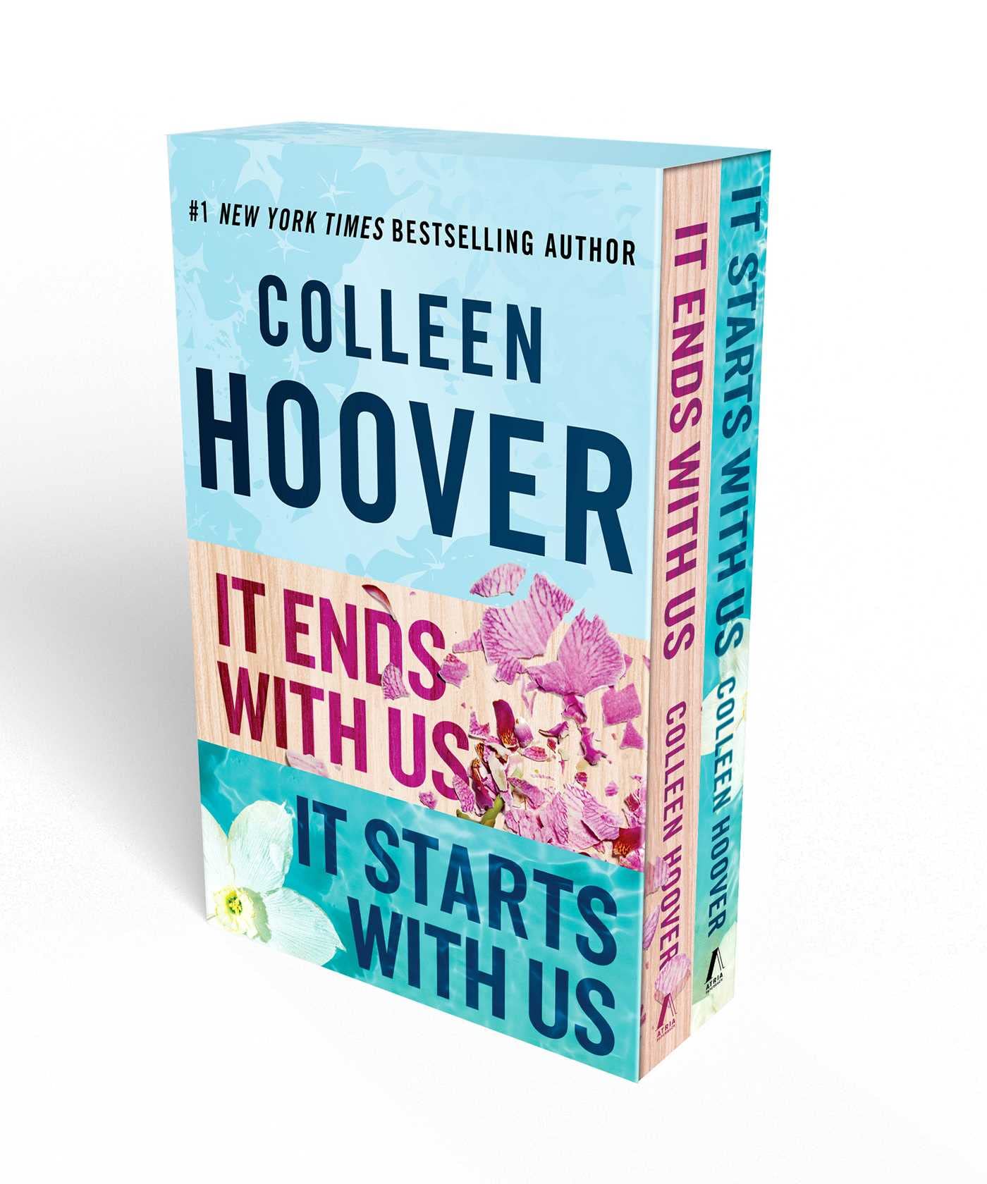 It Ends with Us and It Starts with Us by Colleen Hoover 2 book paperback boxed set front cover