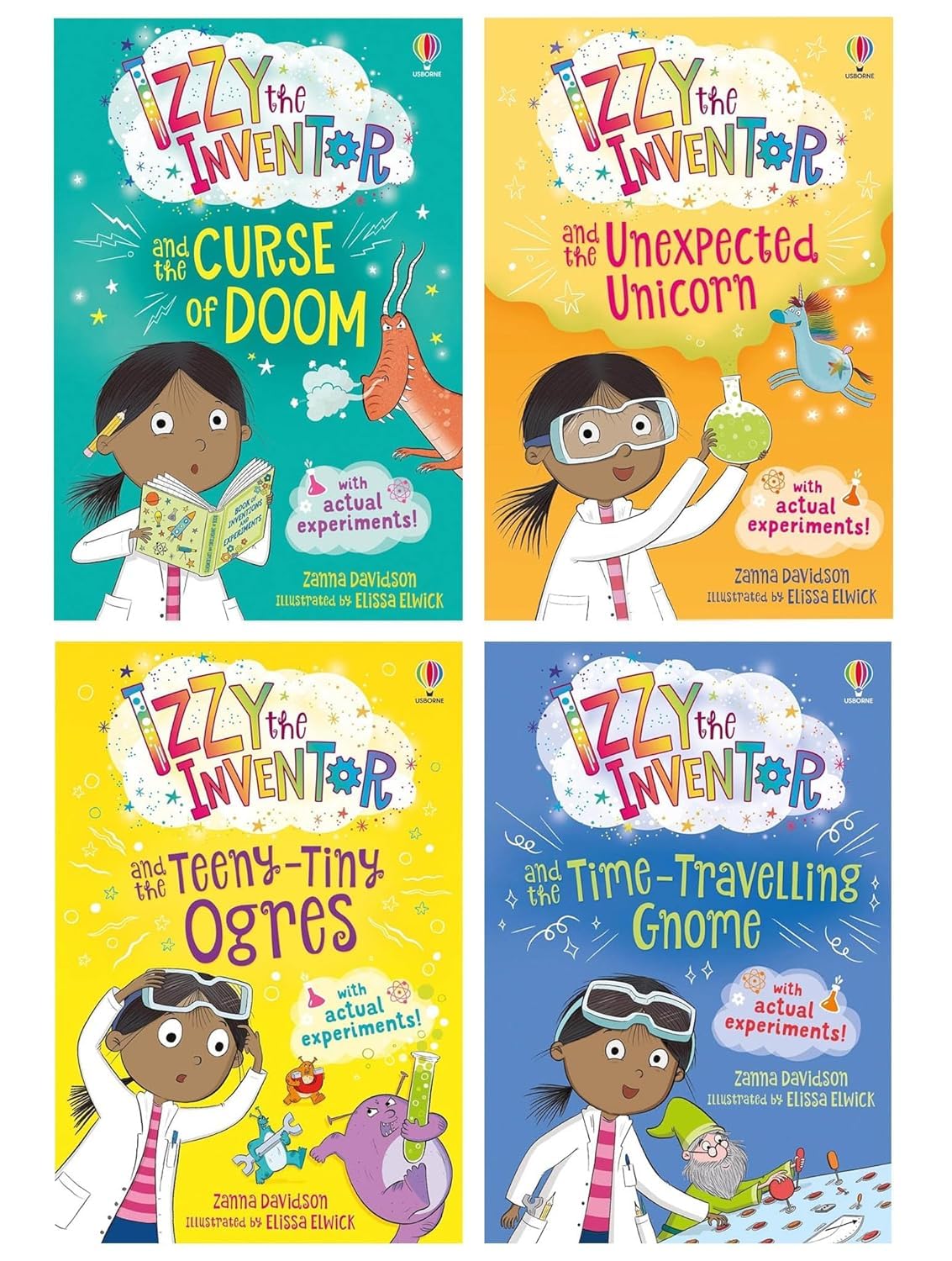 Izzy the Inventor 4 Books Collection Set by Zanna Davidson - paperback front covers