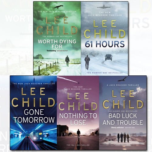 All five paperback books in the Jack Reacher Series 11-15 set by Lee Child stacked together, showing spines and cover art.