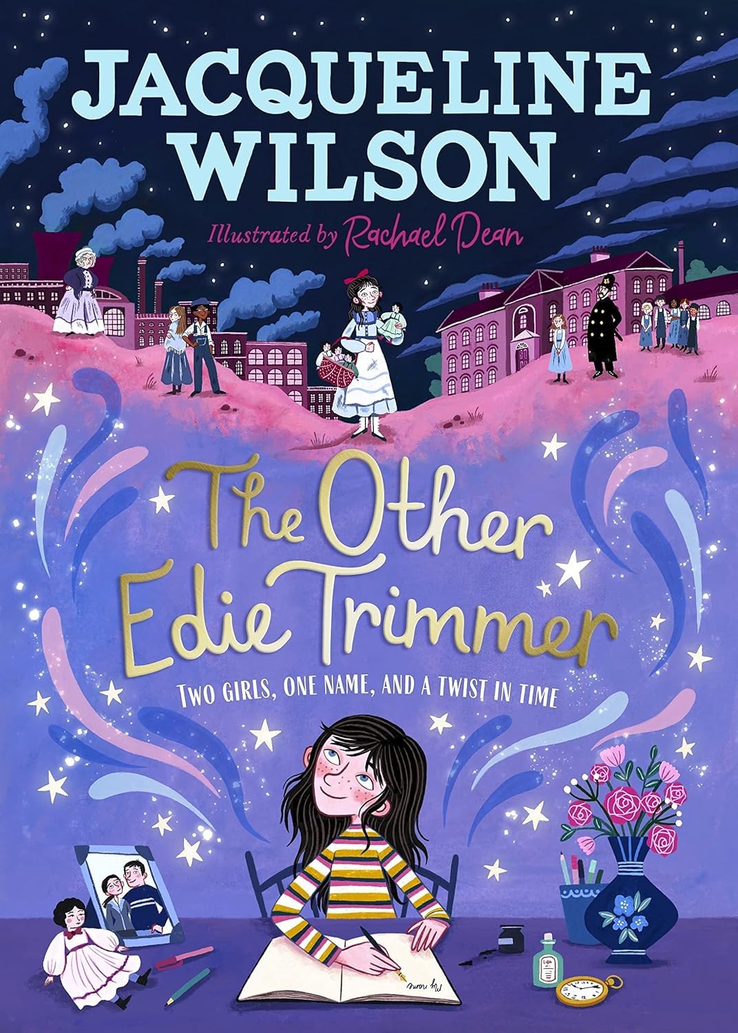 Back cover blurbs of the Jacqueline Wilson paperback collection showing story summaries for The Other Edie Trimmer, Project Fairy, and The Primrose Railway Children