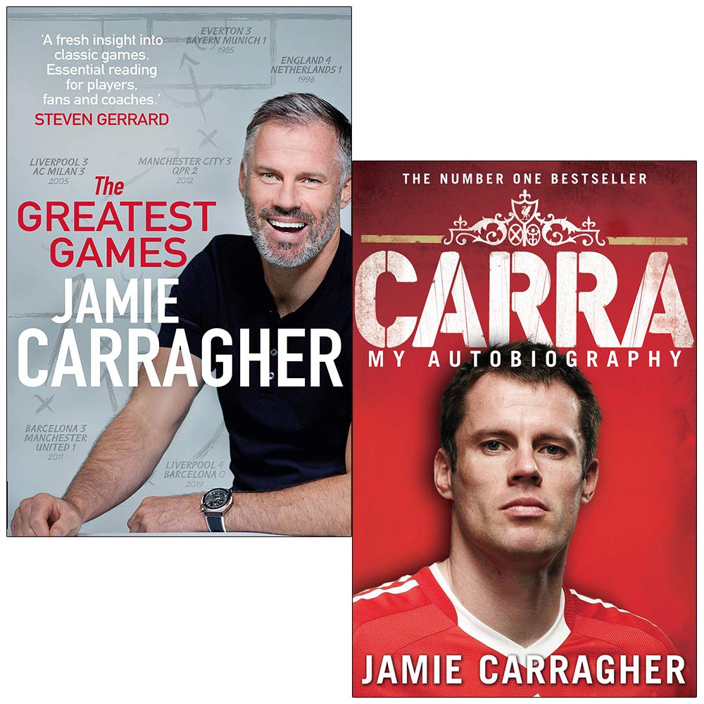 Front cover of Jamie Carragher 2 Books Collection Set featuring The Greatest Games and Carra: My Autobiography paperbacks