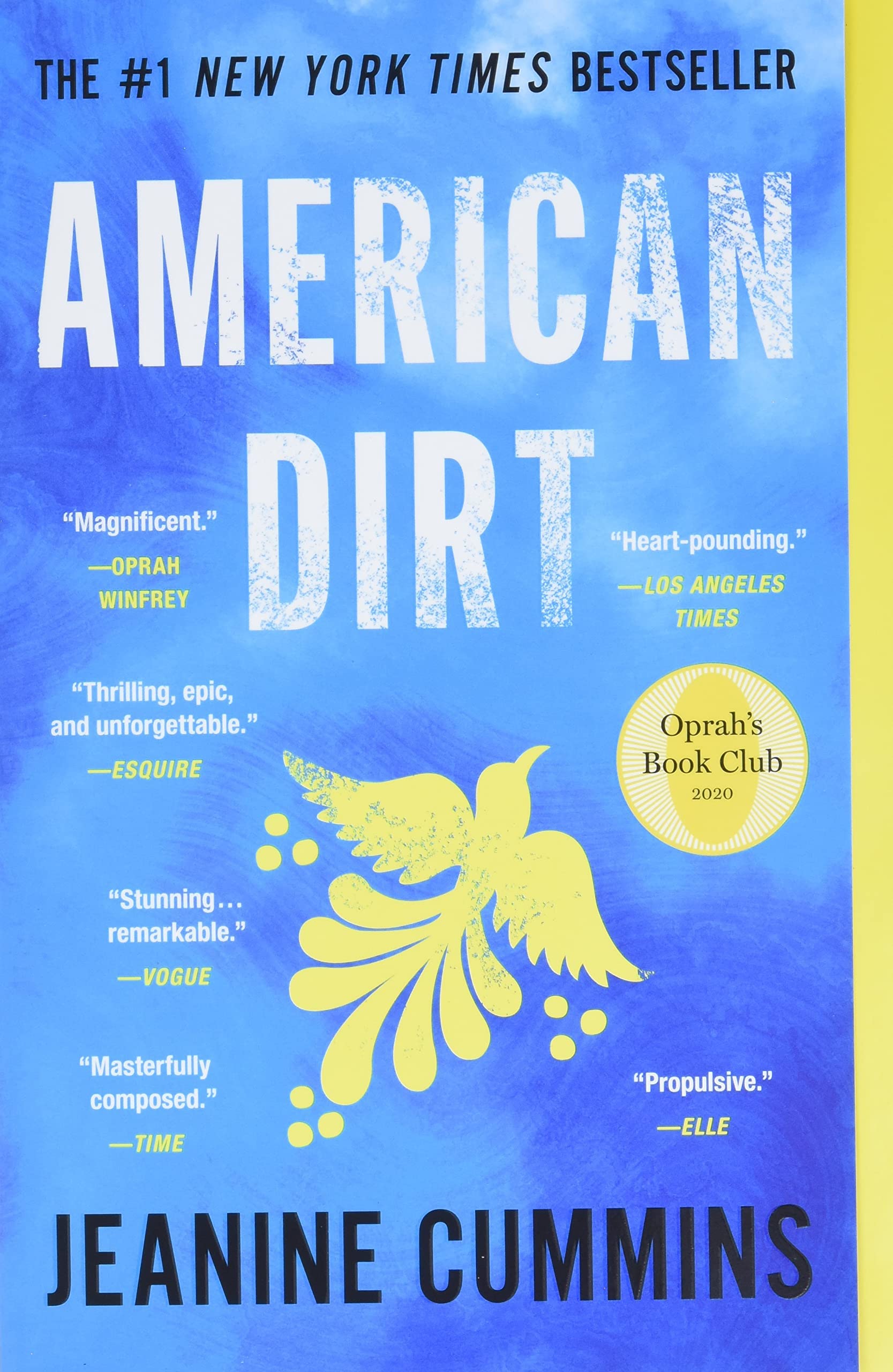 Close-up of American Dirt by Jeanine Cummins paperback front cover from the 4 book collection set