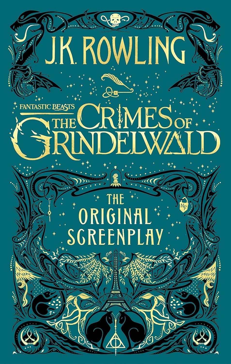 All three paperback books fanned out showing Fantastic Beasts, The Crimes of Grindelwald, and Harry Potter and the Cursed Child covers side by side