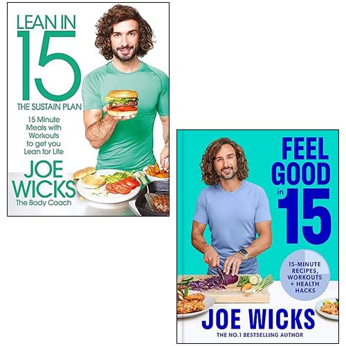 Joe Wicks 2 Books Collection Set front cover showing Lean in 15 The Sustain Plan paperback and Feel Good in 15 hardback