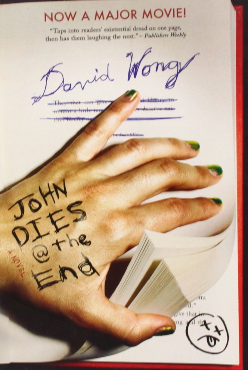 Close-up cover detail of one title from the John Dies at the End David Wong paperback set