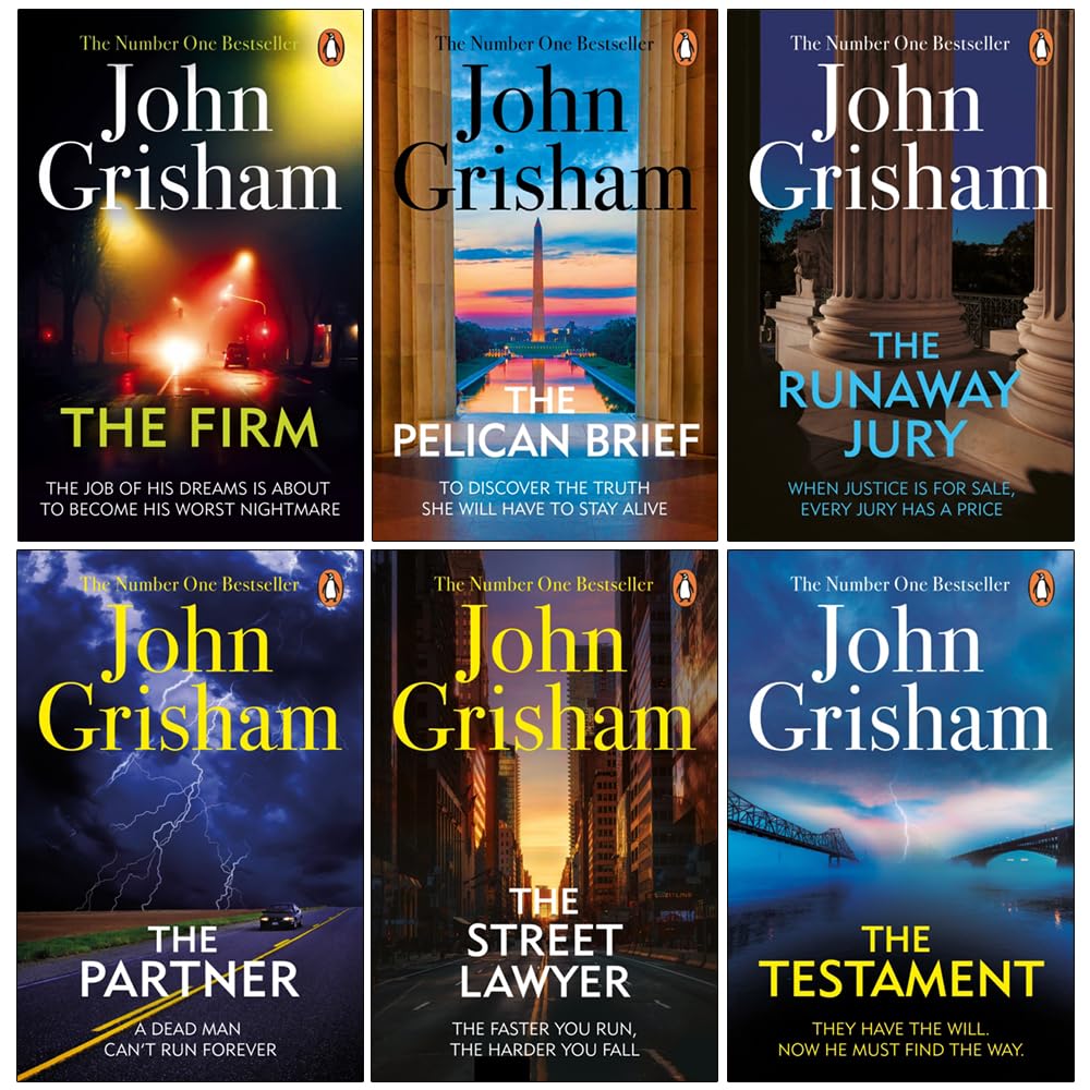 John Grisham Legal Classics 6 Books Collection Set paperback front cover image showing The Firm, The Pelican Brief, The Runaway Jury, The Partner, The Street Lawyer and The Testament
