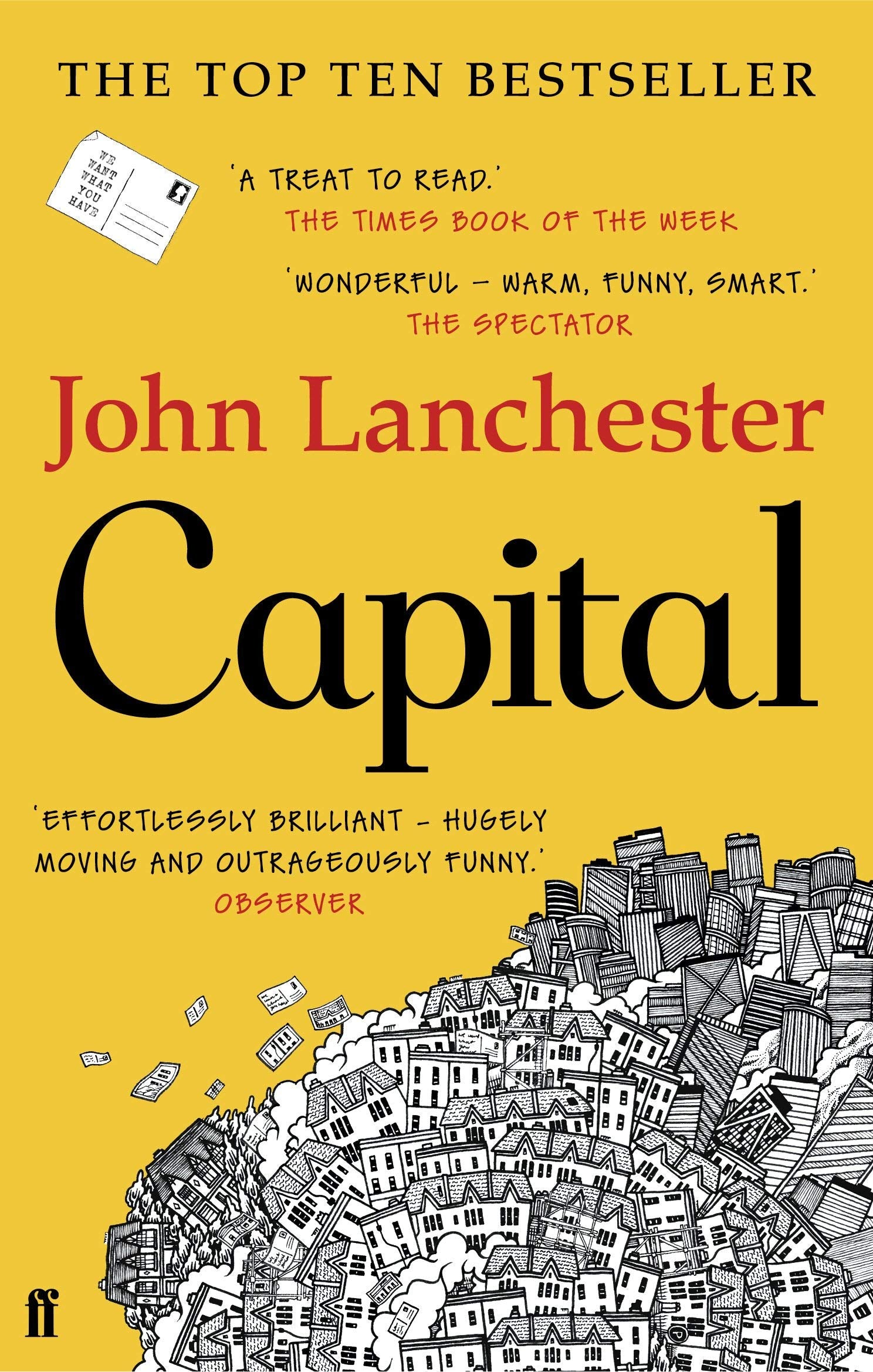 Close-up of the John Lanchester 4 book paperback set showing The Wall, Capital, Mr Phillips, and Fragrant Harbour spines.
