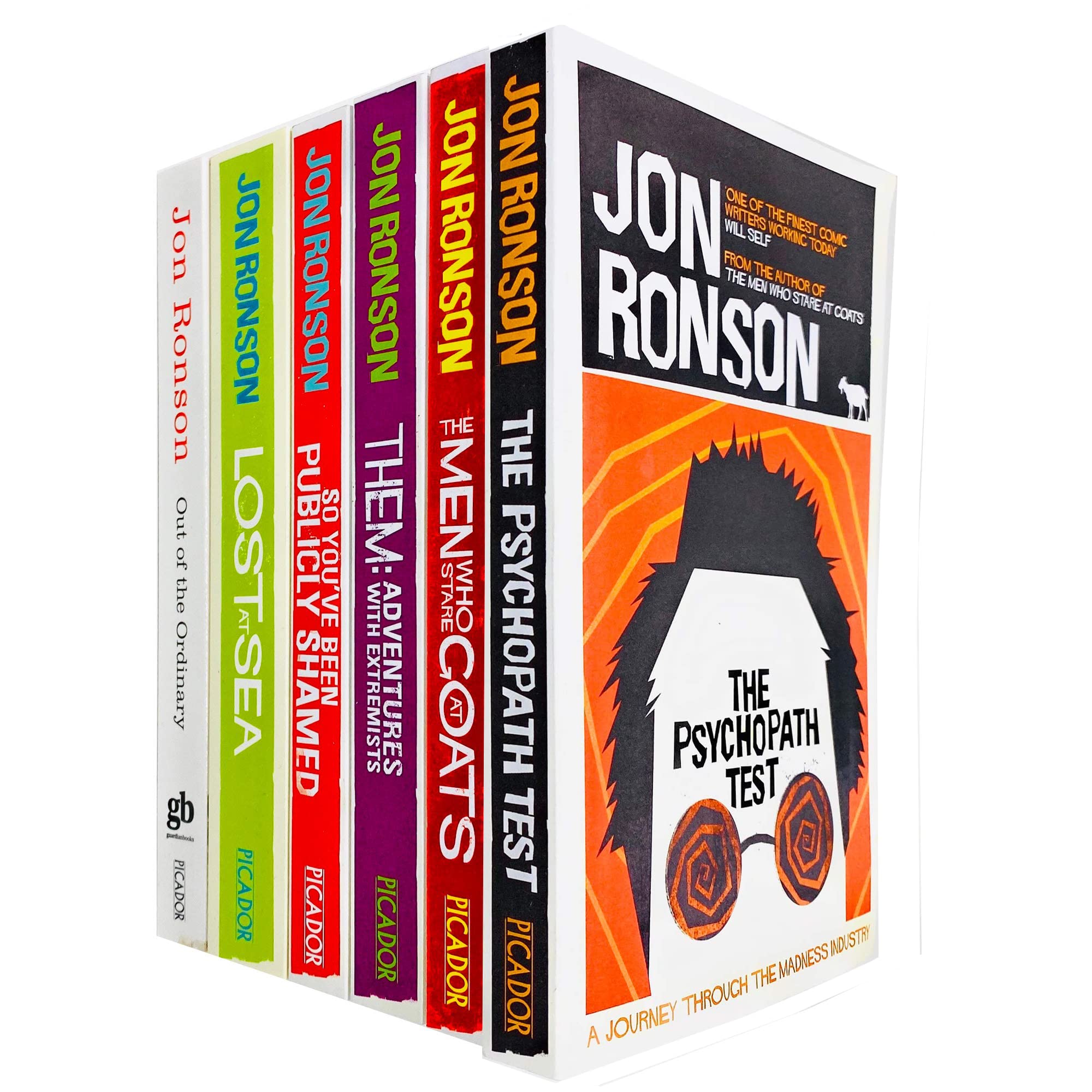 Jon Ronson 6 Books Collection Set paperback books fanned out showing all six spines and titles