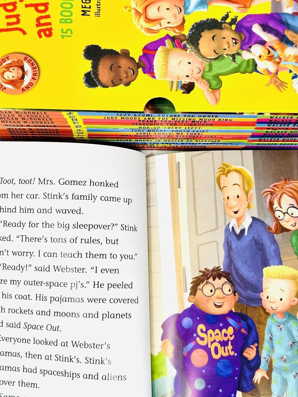 Inside page spread from a Judy Moody and Friends book showing illustrated chapter text for beginning readers
