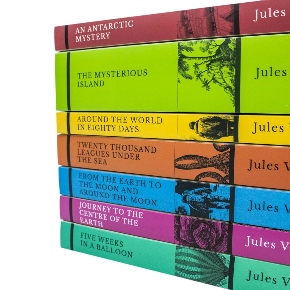 Close-up of Around the World in 80 Days and The Mysterious Island paperback covers