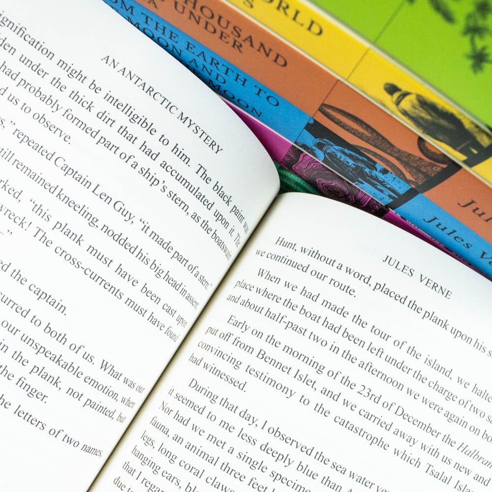 Back cover artwork and blurb for the Jules Verne 7 books paperback collection set