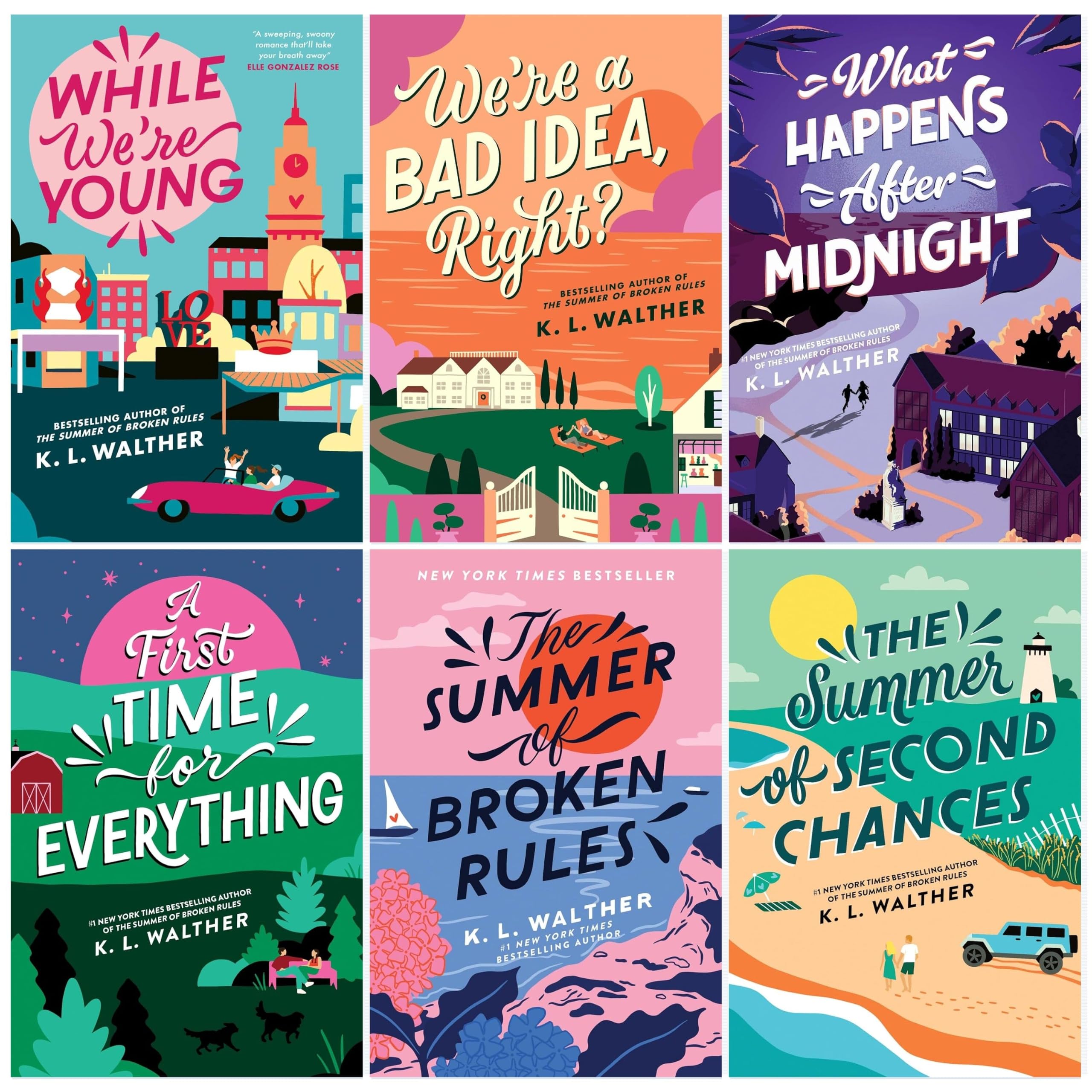 K. L. Walther 6 Books Collection Set paperback front cover, featuring The Summer of Broken Rules and other YA romance novels