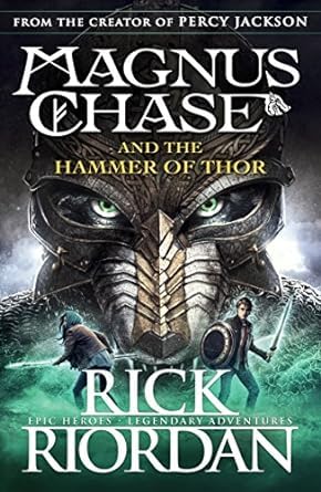 Back cover blurbs of the Kane Chronicles and Magnus Chase paperback books, showing synopsis text for young adult readers.
