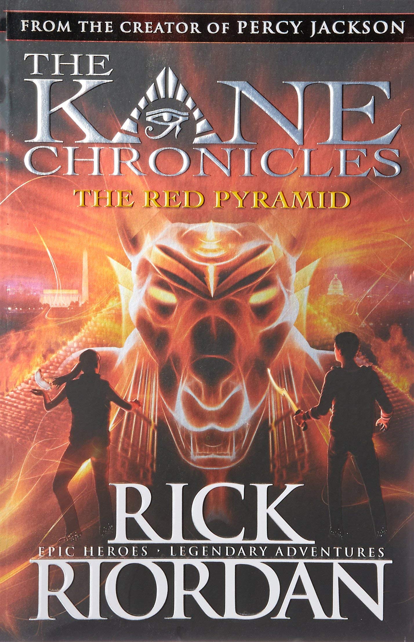 The Red Pyramid and The Throne of Fire paperback covers from the Kane Chronicles set