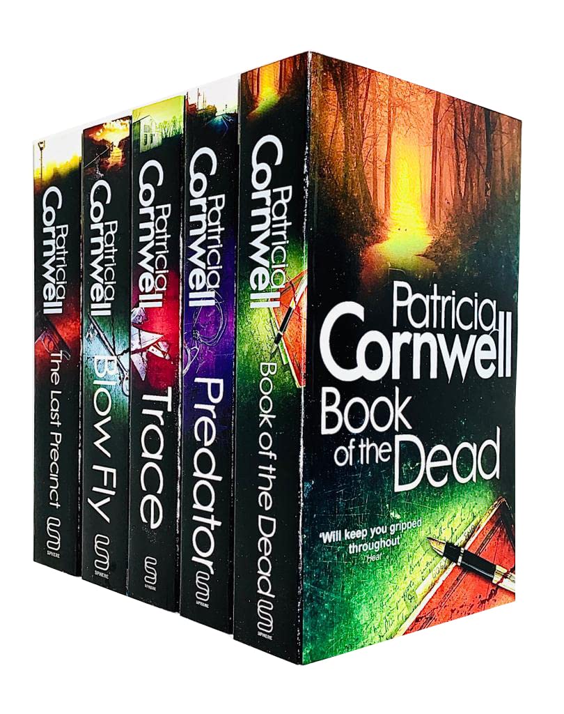The five paperback novels of Kay Scarpetta Series 11-15 fanned out, displaying The Last Precinct, Blow Fly, Trace, Predator, and Book of the Dead covers.