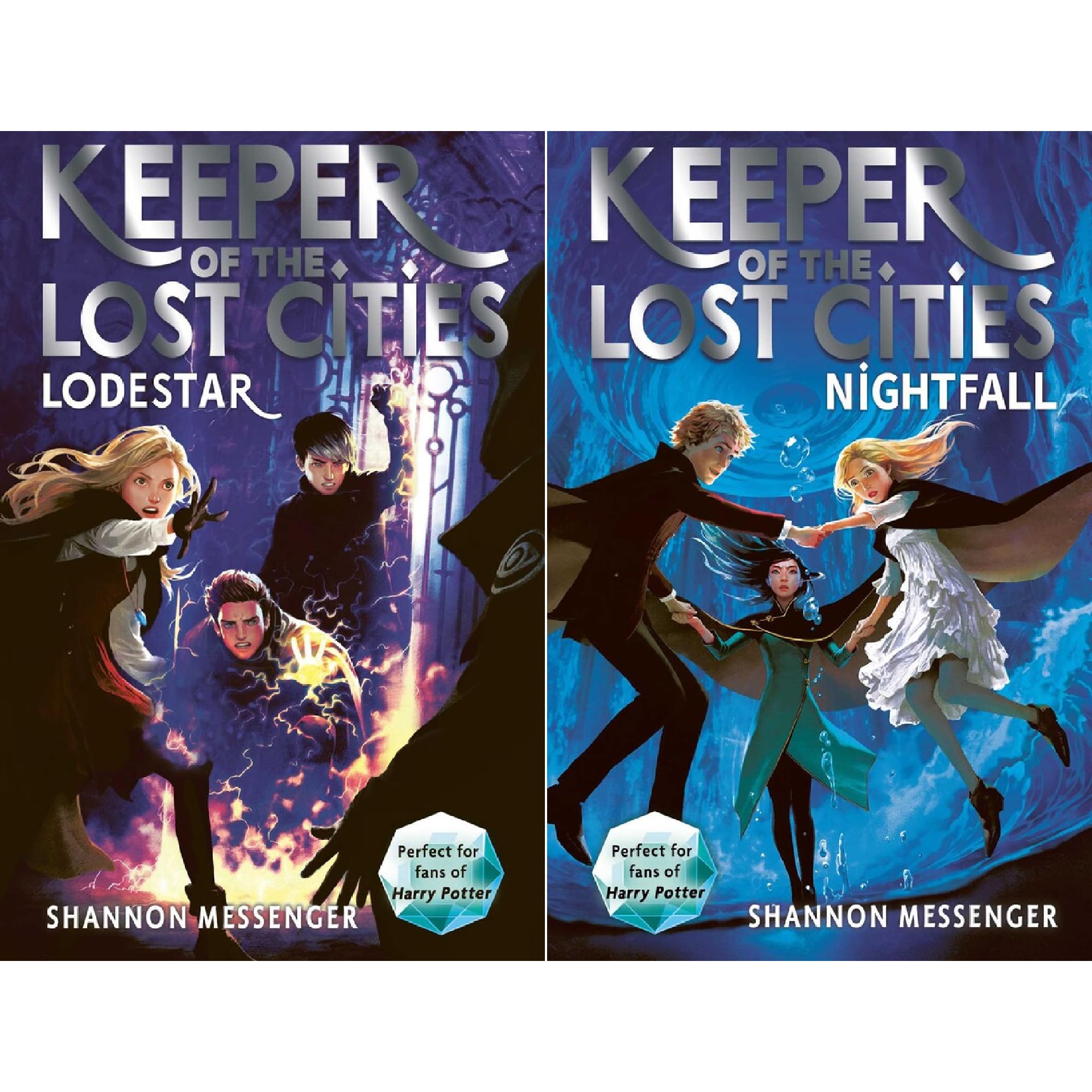 Nightfall, Flashback, and Legacy paperback covers from the Keeper of the Lost Cities series