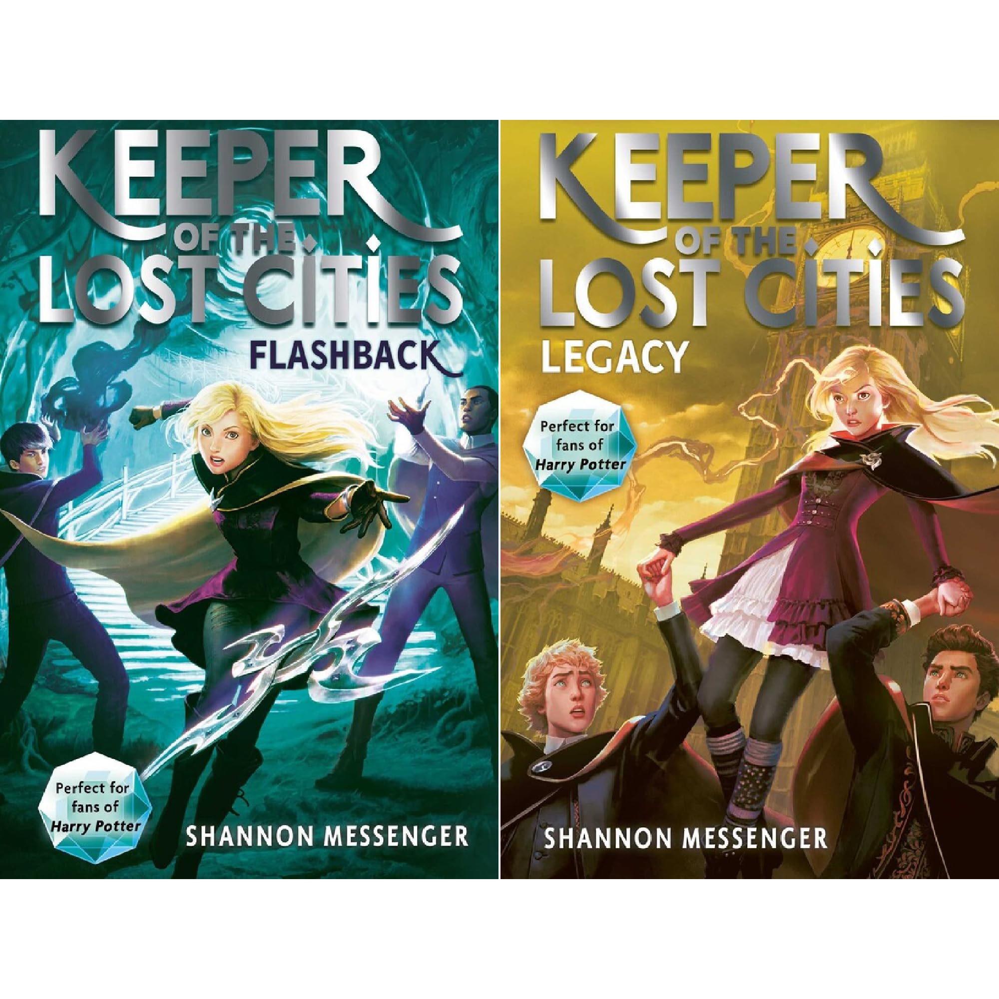 Unlocked and Stellarlune paperback covers, the final two books in this Keeper of the Lost Cities set