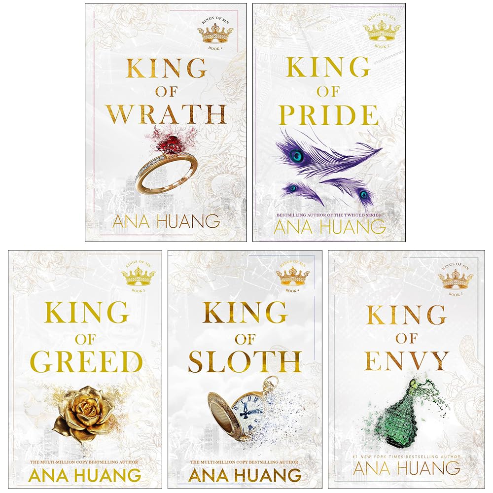 Kings of Sin Series Collection by Ana Huang, all five paperback books fanned out showing colorful covers, Fiction Romance set.