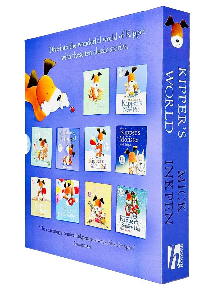 Kipper's World Collection 10 Books Box Set by Mick Inkpen - all ten paperback titles fanned out showing individual covers